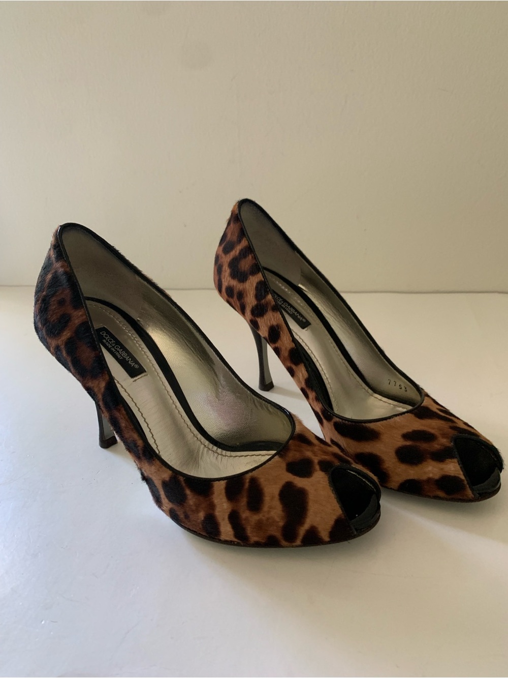 Dolce & Gabbana Calf Hair Leopard Print Peep-Toe Heels, Brown Tan Black, 36.5